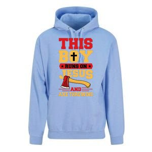 This Boy Runs On Jesus And Axe Throwing Unisex Surf Hoodie