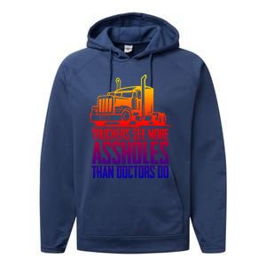 Trucker Big Rig Semigifttrailer Truck Driver Funny Trucker Funny Gift Performance Fleece Hoodie