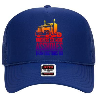 Trucker Big Rig Semigifttrailer Truck Driver Funny Trucker Funny Gift High Crown Mesh Back Trucker Hat