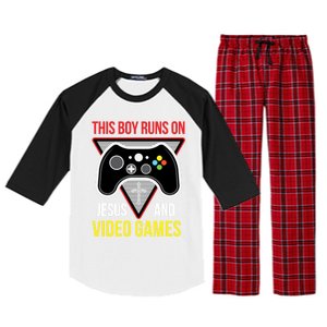 This Boy Runs On Jesus And Video Games Gift Christian Gift Control Gift Raglan Sleeve Pajama Set