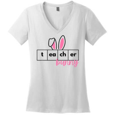 Teacher Bunny Reading Teacher Easter Spring Women's V-Neck T-Shirt