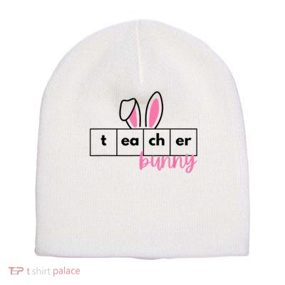 Teacher Bunny Reading Teacher Easter Spring Short Acrylic Beanie
