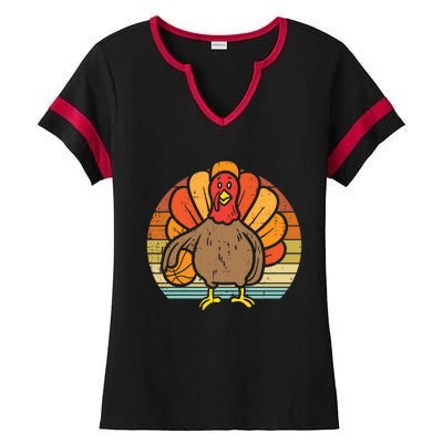 Turkey Basketball Retro Thanksgiving Sports Boys Girls Gift Ladies Halftime Notch Neck Tee