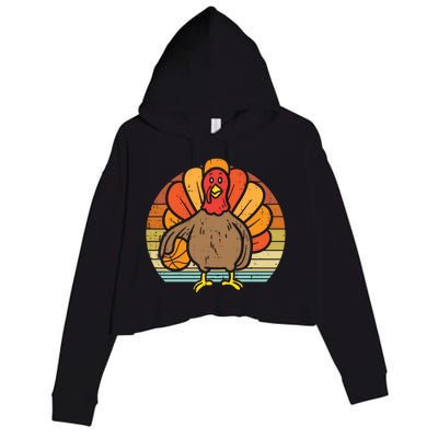 Turkey Basketball Retro Thanksgiving Sports Boys Girls Gift Crop Fleece Hoodie