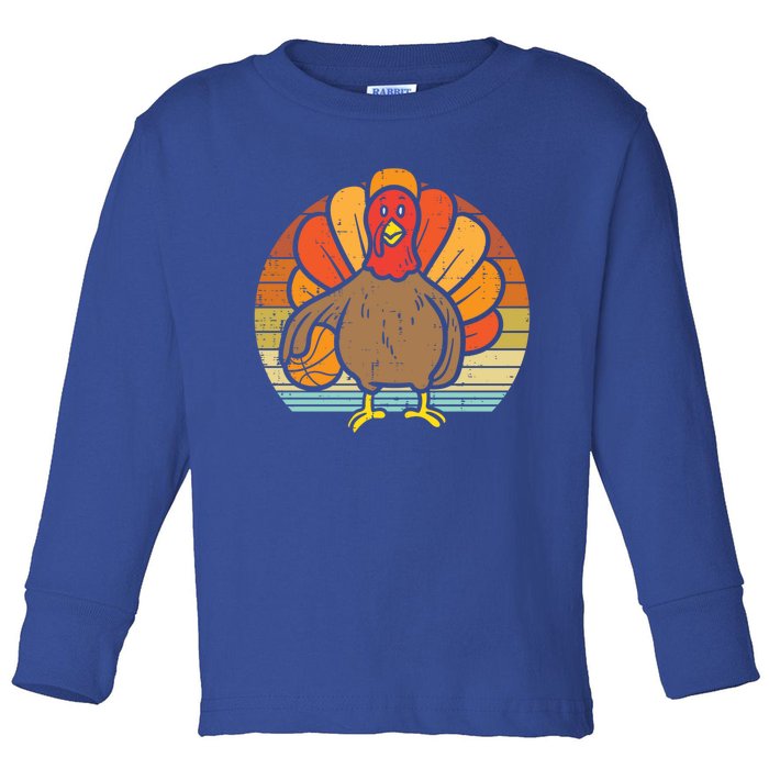 Turkey Basketball Retro Thanksgiving Sports Boys Girls Gift Toddler Long Sleeve Shirt