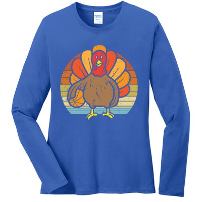 Turkey Basketball Retro Thanksgiving Sports Boys Girls Gift Ladies Long Sleeve Shirt