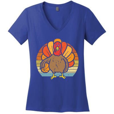 Turkey Basketball Retro Thanksgiving Sports Boys Girls Gift Women's V-Neck T-Shirt