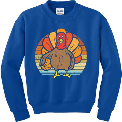 Turkey Basketball Retro Thanksgiving Sports Boys Girls Gift Kids Sweatshirt