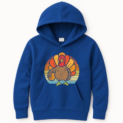 Turkey Basketball Retro Thanksgiving Sports Boys Girls Gift Kids Hoodie