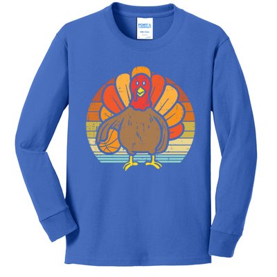 Turkey Basketball Retro Thanksgiving Sports Boys Girls Gift Kids Long Sleeve Shirt