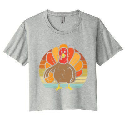 Turkey Basketball Retro Thanksgiving Sports Boys Girls Gift Women's Crop Top Tee