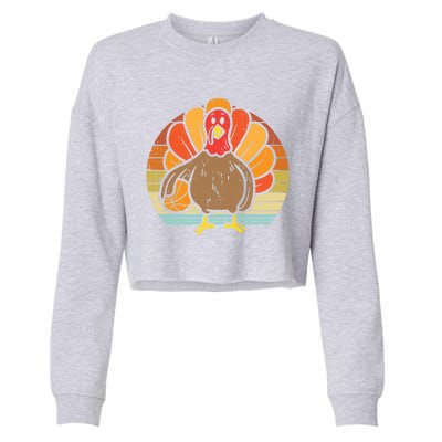 Turkey Basketball Retro Thanksgiving Sports Boys Girls Gift Cropped Pullover Crew