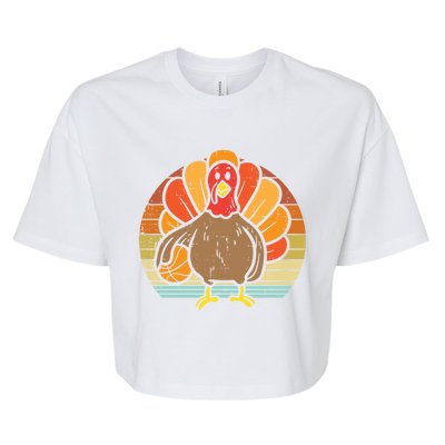 Turkey Basketball Retro Thanksgiving Sports Boys Girls Gift Bella+Canvas Jersey Crop Tee