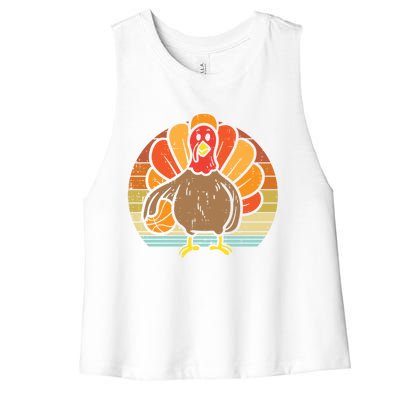 Turkey Basketball Retro Thanksgiving Sports Boys Girls Gift Women's Racerback Cropped Tank