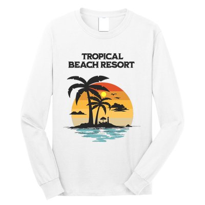 Tropical Beach Resort Palm Trees And Lounge Chairs Design Long Sleeve Shirt