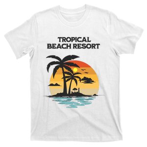 Tropical Beach Resort Palm Trees And Lounge Chairs Design T-Shirt