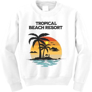 Tropical Beach Resort Palm Trees And Lounge Chairs Design Kids Sweatshirt