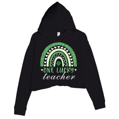 Teacher Boho Rainbow Leopard Patrick's Day One Lucky Teacher Meaningful Gift Crop Fleece Hoodie