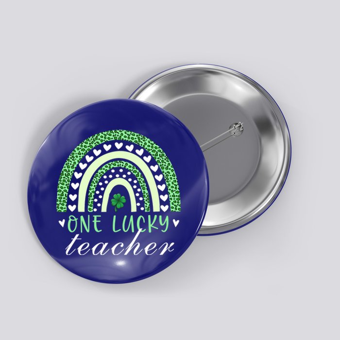 Teacher Boho Rainbow Leopard Patrick's Day One Lucky Teacher Meaningful Gift Button