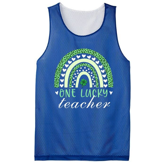 Teacher Boho Rainbow Leopard Patrick's Day One Lucky Teacher Meaningful Gift Mesh Reversible Basketball Jersey Tank