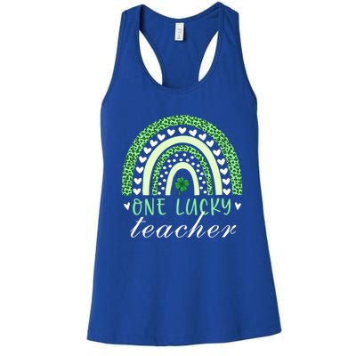 Teacher Boho Rainbow Leopard Patrick's Day One Lucky Teacher Meaningful Gift Women's Racerback Tank