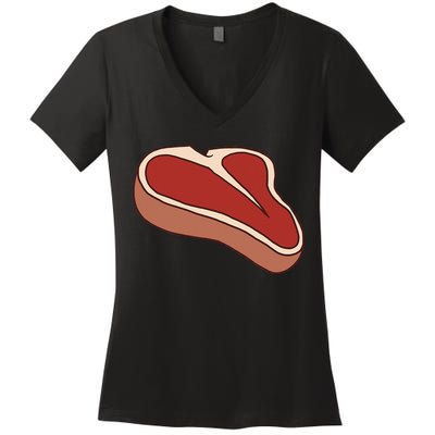 T Bone Steak Last Minute Halloween Costume Funny Gift Women's V-Neck T-Shirt