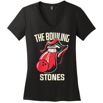 The Bowling Stones Bowling Women's V-Neck T-Shirt