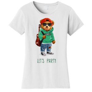 Teddy Bear Summer Party Hipster Music Guitar Cool Fun Nifty Women's T-Shirt