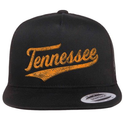Tennessee Baseball Sports Script Cursive Flag Swoosh Flat Bill Trucker Hat