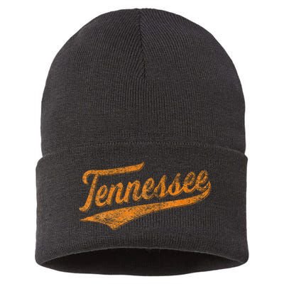 Tennessee Baseball Sports Script Cursive Flag Swoosh Sustainable Knit Beanie