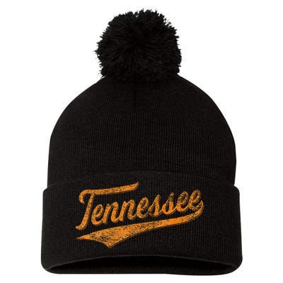 Tennessee Baseball Sports Script Cursive Flag Swoosh Pom Pom 12in Knit Beanie