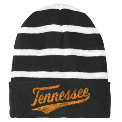 Tennessee Baseball Sports Script Cursive Flag Swoosh Striped Beanie with Solid Band