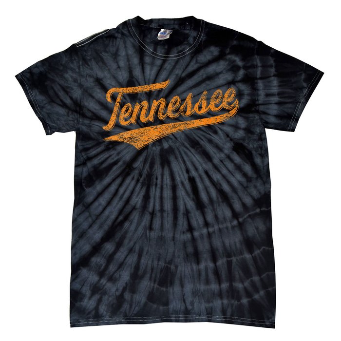 Tennessee Baseball Sports Script Cursive Flag Swoosh Tie-Dye T-Shirt