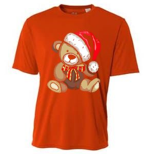 Teddy Bear Santa Hat Christmas Pajama Cute Xmas Funny Gift Cooling Performance Crew T-Shirt