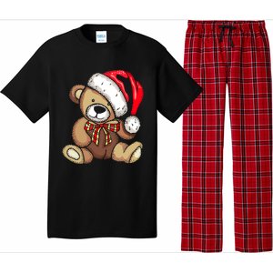 Teddy Bear Santa Hat Christmas Pajama Cute Xmas Funny Gift Pajama Set