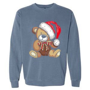 Teddy Bear Santa Hat Christmas Pajama Cute Xmas Funny Gift Garment-Dyed Sweatshirt