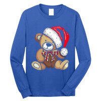 Teddy Bear Santa Hat Christmas Pajama Cute Xmas Funny Gift Long Sleeve Shirt