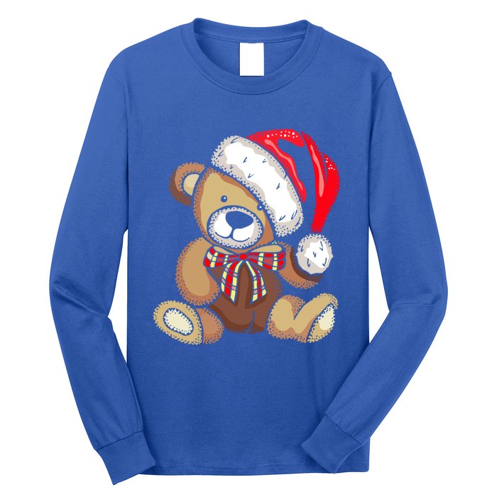 Teddy Bear Santa Hat Christmas Pajama Cute Xmas Funny Gift Long Sleeve Shirt