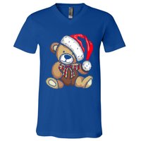 Teddy Bear Santa Hat Christmas Pajama Cute Xmas Funny Gift V-Neck T-Shirt