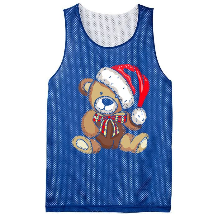 Teddy Bear Santa Hat Christmas Pajama Cute Xmas Funny Gift Mesh Reversible Basketball Jersey Tank