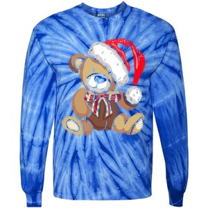 Teddy Bear Santa Hat Christmas Pajama Cute Xmas Funny Gift Tie-Dye Long Sleeve Shirt