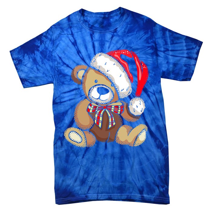 Teddy Bear Santa Hat Christmas Pajama Cute Xmas Funny Gift Tie-Dye T-Shirt