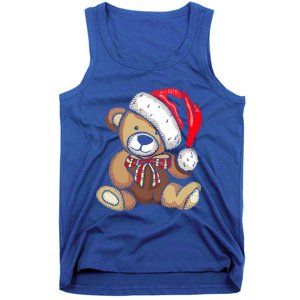 Teddy Bear Santa Hat Christmas Pajama Cute Xmas Funny Gift Tank Top