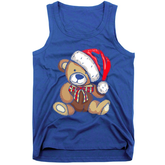 Teddy Bear Santa Hat Christmas Pajama Cute Xmas Funny Gift Tank Top