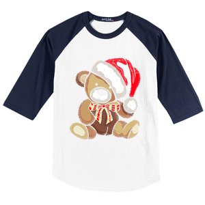 Teddy Bear Santa Hat Christmas Pajama Cute Xmas Funny Gift Baseball Sleeve Shirt