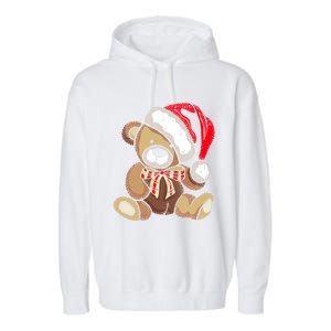 Teddy Bear Santa Hat Christmas Pajama Cute Xmas Funny Gift Garment-Dyed Fleece Hoodie