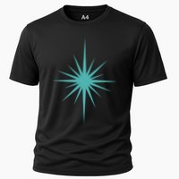 Turquoise Blue Starburst Retro Atomic Era Cooling Performance Crew T-Shirt