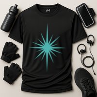 Turquoise Blue Starburst Retro Atomic Era Cooling Performance Crew T-Shirt