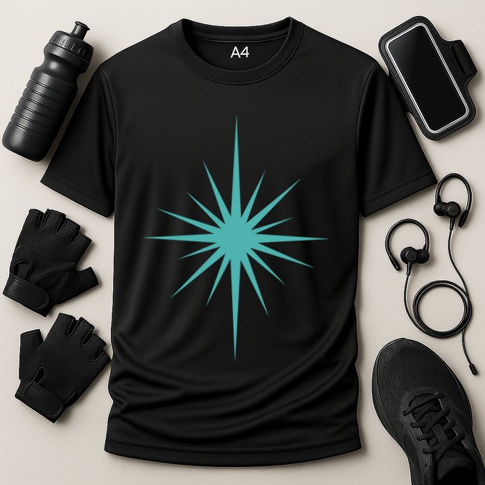 Turquoise Blue Starburst Retro Atomic Era Cooling Performance Crew T-Shirt