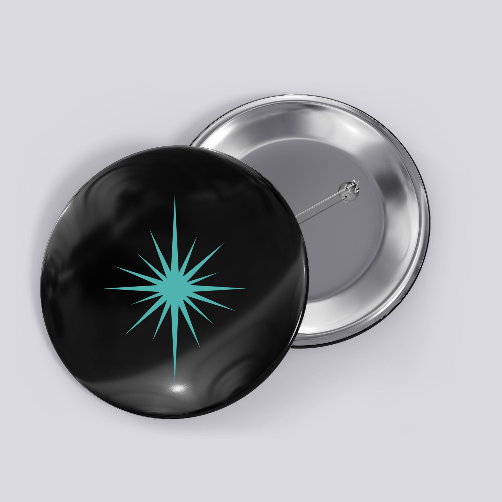 Turquoise Blue Starburst Retro Atomic Era Button
